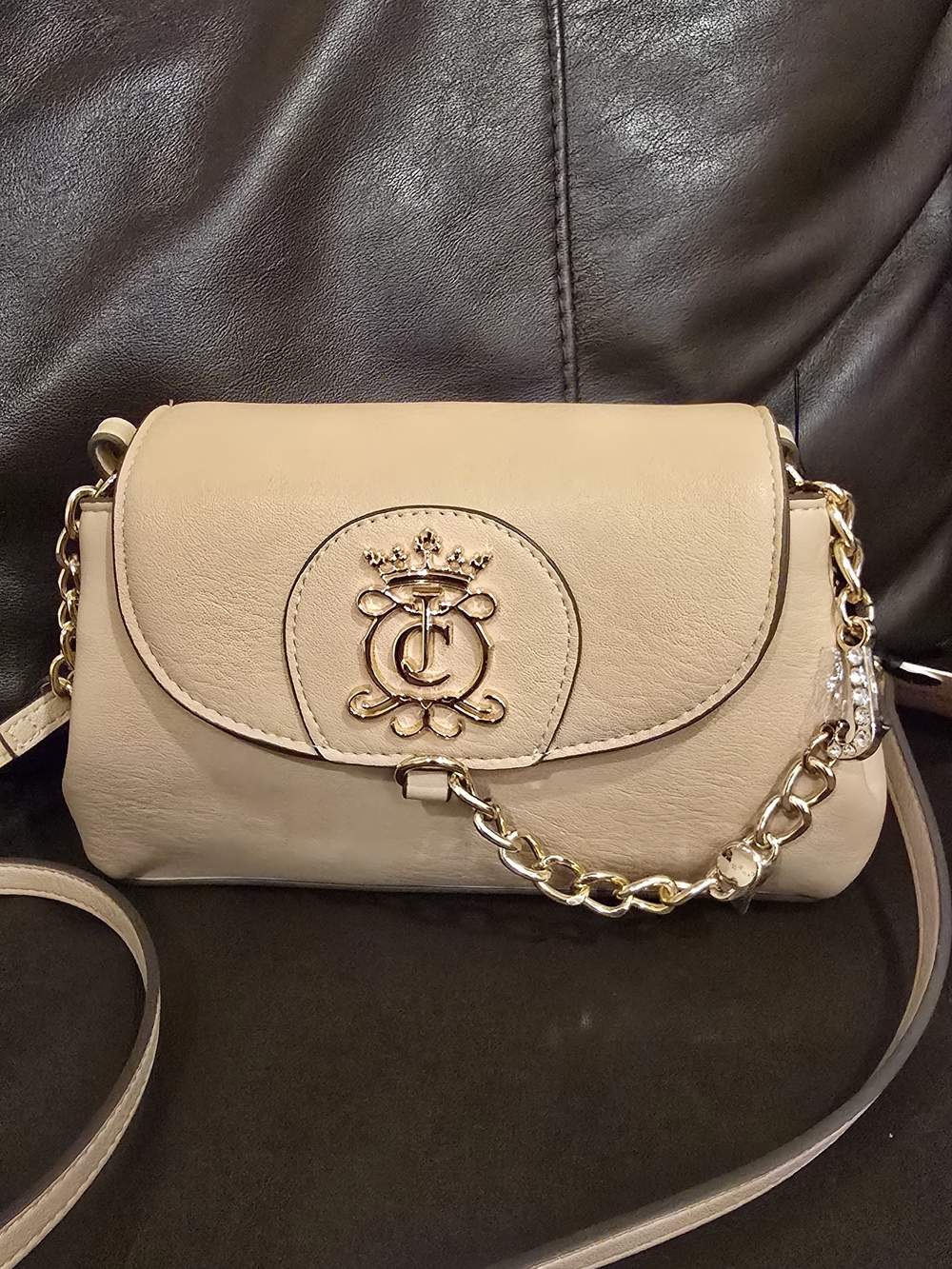 Juicy Couture Beige Crossbody with Gold Chain and Crest
